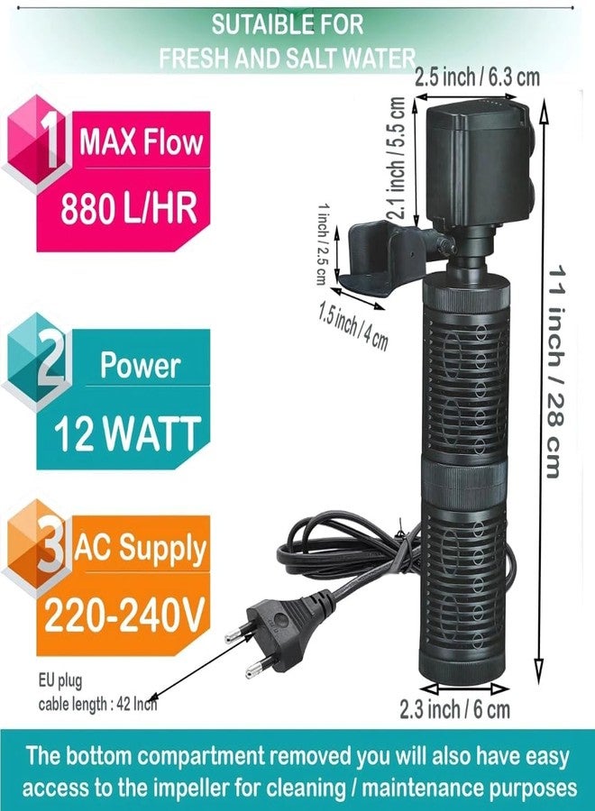PET FUN SOBO Aquarium Internal Filter Pump FB-1202| Fully Submersible Water Circulator & Oxygenator with 12W Powerful Motor | 880L/H Flow Rate | Suitable Fresh & Saltwater Fish Tank (SOBO FB-1202) - Image 3